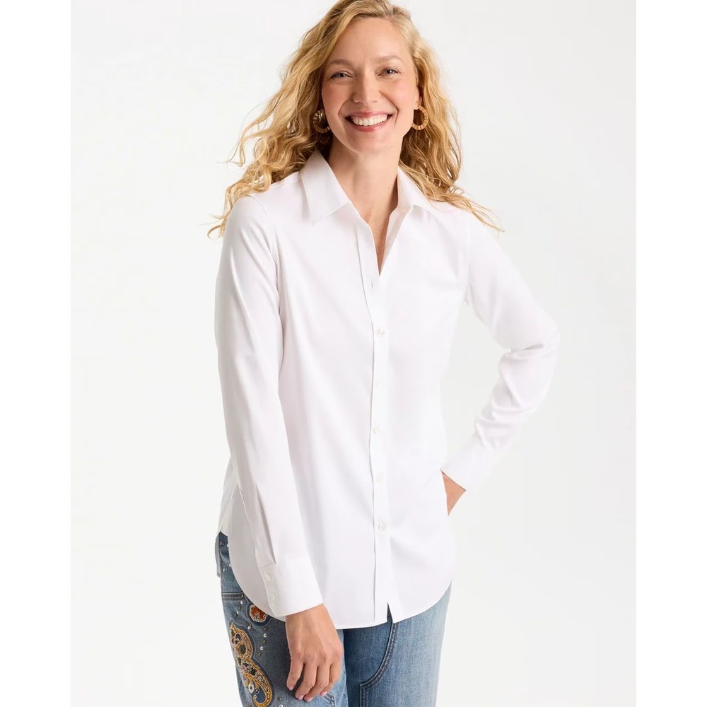 NWT Chico's No Iron White Button Up Long Sleeve Stretch Shirt Size 3 (16/18)